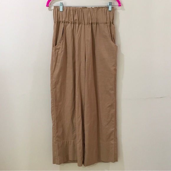 Kourt Willow Flax Cotton Wide Leg Cropped Pants Brown Women Size Medium New - Picture 2 of 6